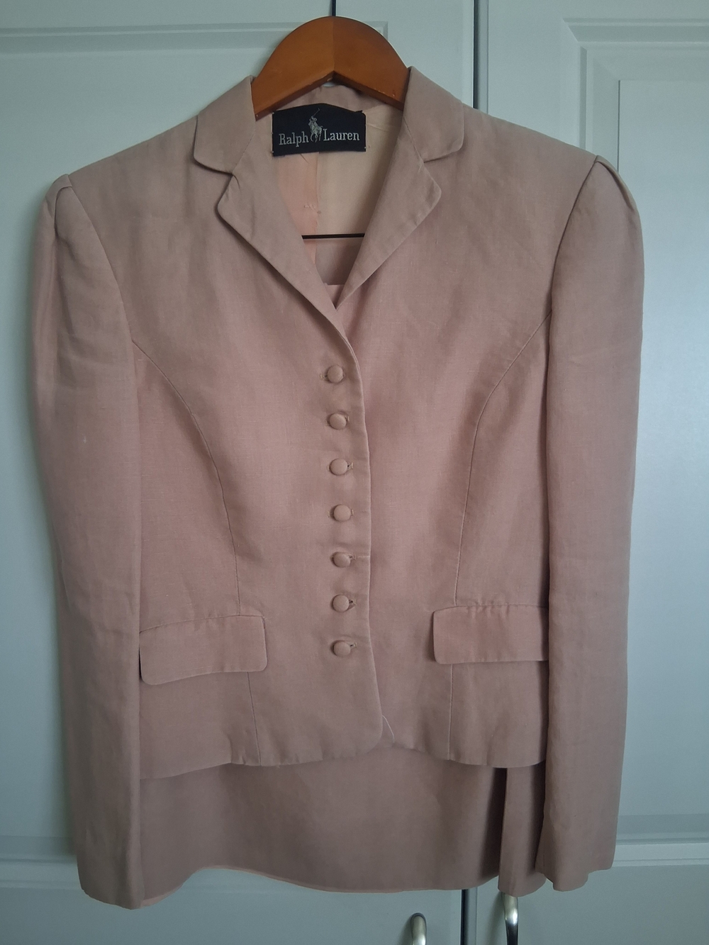 Ralph Lauren Women's Blush Pink Fitted Button-Front Blazer And Skirt 100%linen
